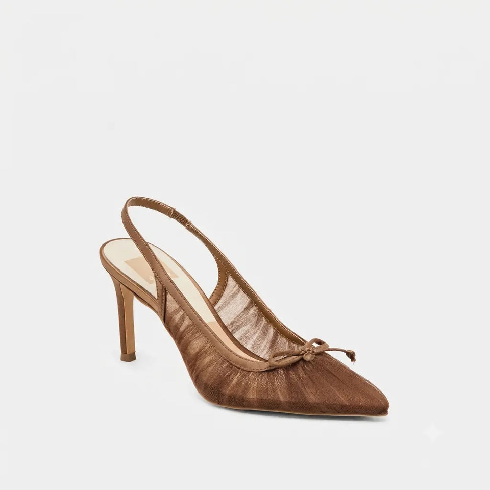 Dolce Vita Women's Mid Brown Yela Tule Bow Slingback Pump Heels