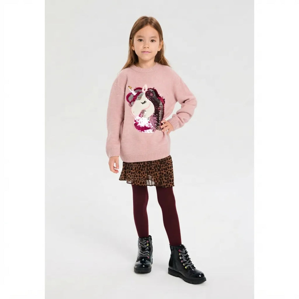 Sinsay Girl's Pink Unicorn Sequin Crew Neck Blouse