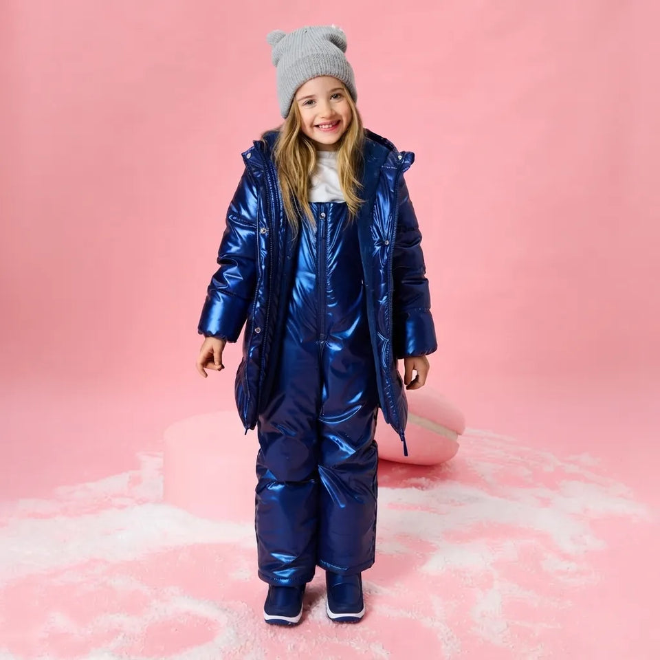 Sinsay Girl's Shiny Metallic Blue Snow Bib Overall