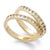 A pair of gold rings with channels set with clear round-cut gemstones, displayed on a clean white background.