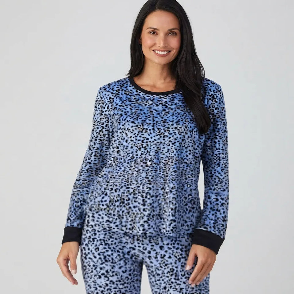 Cuddle Duds Women's Animal PrintSilky Velour Boot Cut Pajama Top