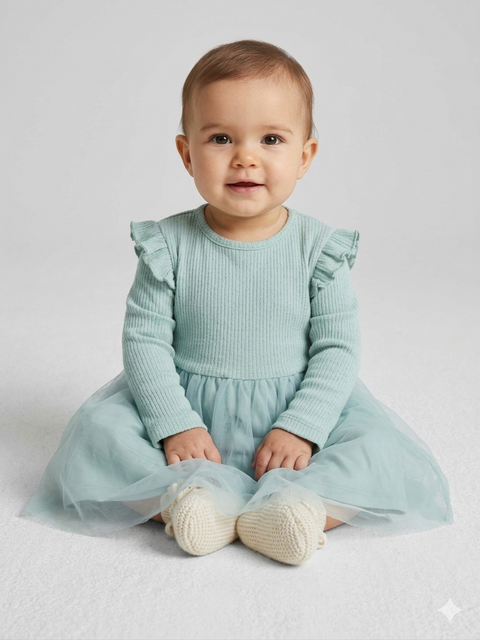 Sinsay Baby Girl’s Sage Green Ribbed Tulle Skirt Dress | Sinsay in Lebanon