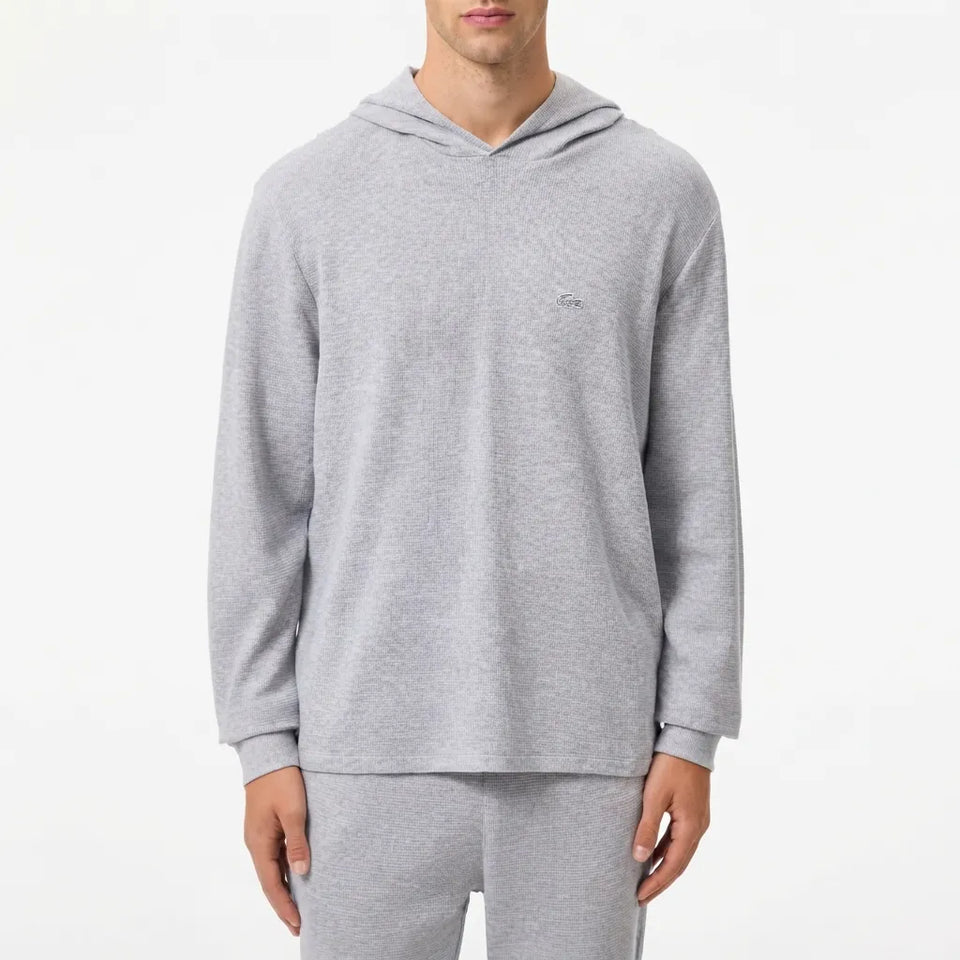 Lacoste Men's Gray Waffle-Knit Thermal Hoodie