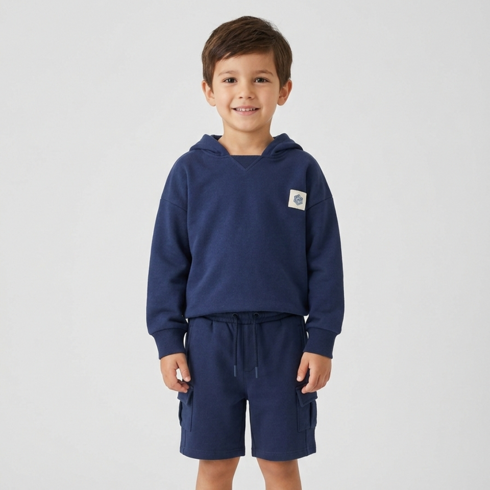 Sinsay Boys’ Navy Blue Hoodie & Cargo Shorts Set