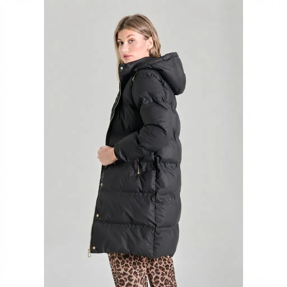 Sinsay Women's Black Hooded Puffer Coat