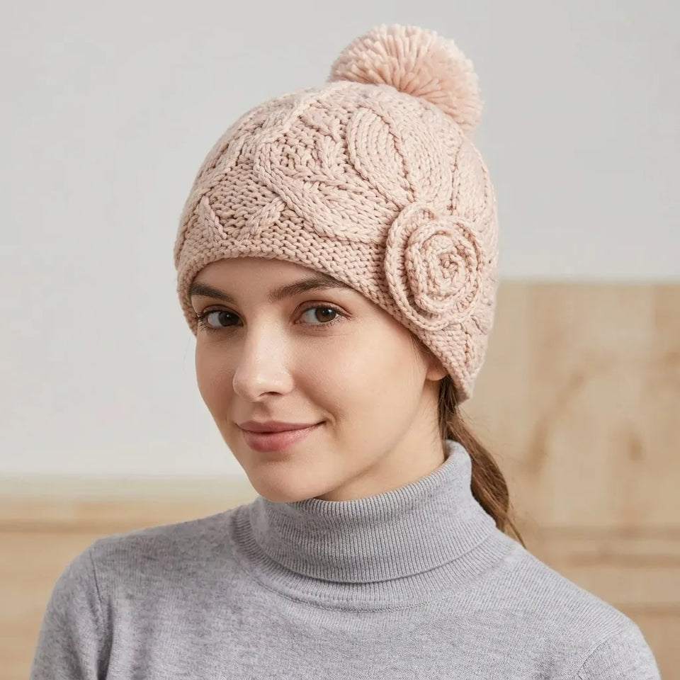 Angela & William Women's Dusty Rose Wool Blend Earflap Cap with Sherpa Lining