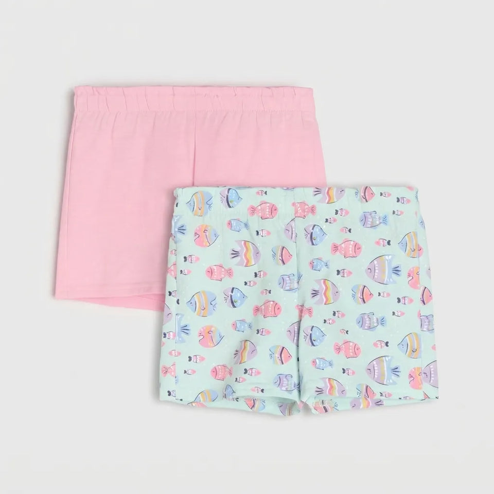 Sinsay Girl's Pink & Fish Print 2-Pack Cotton Shorts