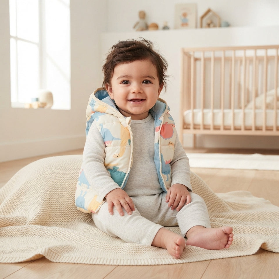 Sinsay Baby Boy's Multicolor Dinosaur Print Hooded Puffer Vest