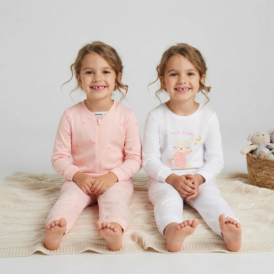 Sinsay Girl's Pink Heart Print and White "Sweet Dreams" Cat Graphic Overall