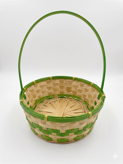 SD Handwoven Bamboo Round Gift Basket with High Handle | SD in Lebanon