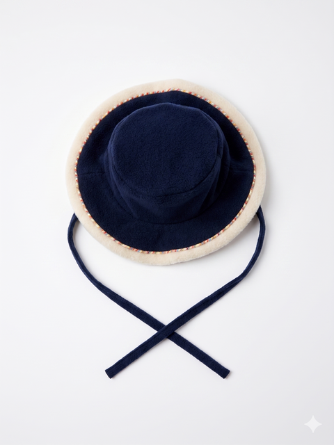 SD Baby Boy Navy Blue & Cream Fleece Bucket Hat with Chin Straps | SD in Lebanon