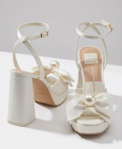 Dolce Vita Women's White Ivory Satin Kanika Pearl Bow Platform Sandals | Dolce Vita in Lebanon