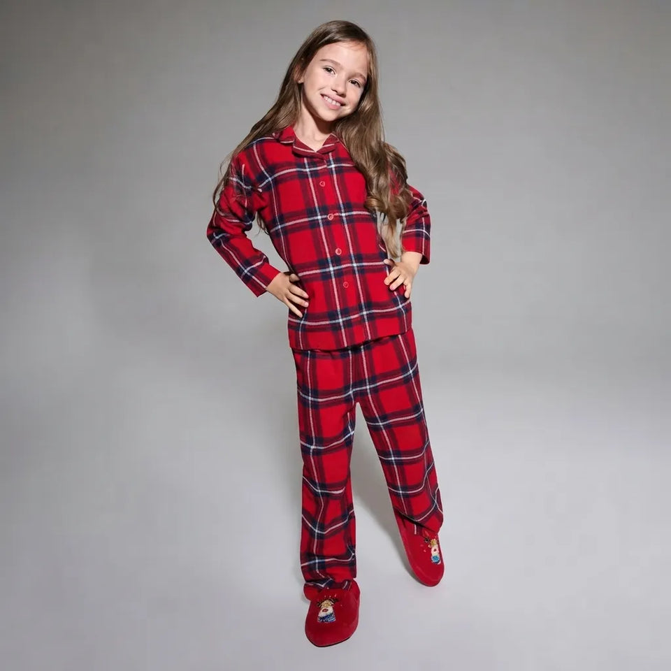 Sinsay Girl's Red & Black Plaid Flannel Pajama Set
