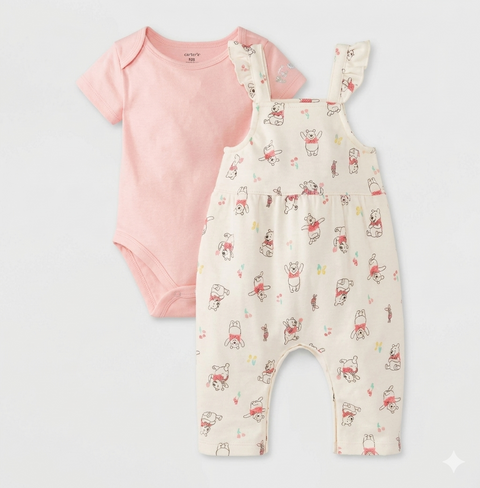 Disney Baby Girl's White/ Pink 2PC Winnie the Pooh Overalls & Bodysuit Set |Disney in Lebanon