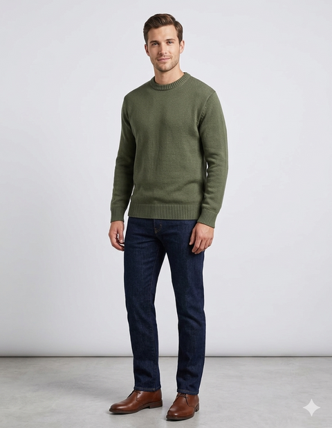Celio Men's Washed Khaki Lennox Cotton Ribbed Crewneck Sweater|Celio In Lebanon