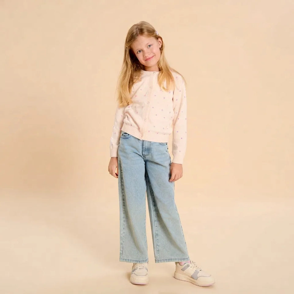 Sinsay Girl's Light Pink Multicolor Polka Dots Cardigan