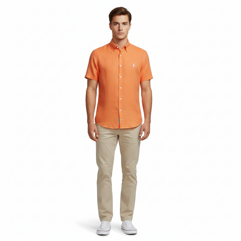 Polo Ralph Lauren Men Orange Short Sleeve Linen Shirt | Polo Ralph Lauren in Lebanon