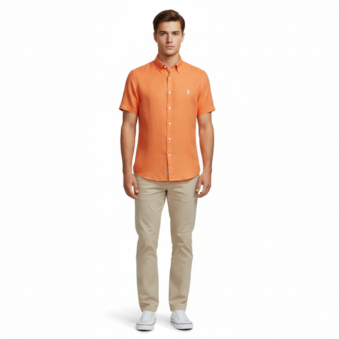 Polo Ralph Lauren Men Orange Short Sleeve Linen Shirt | Polo Ralph Lauren in Lebanon