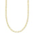 A gold paperclip chain necklace displayed in a U-shape against a plain white background.