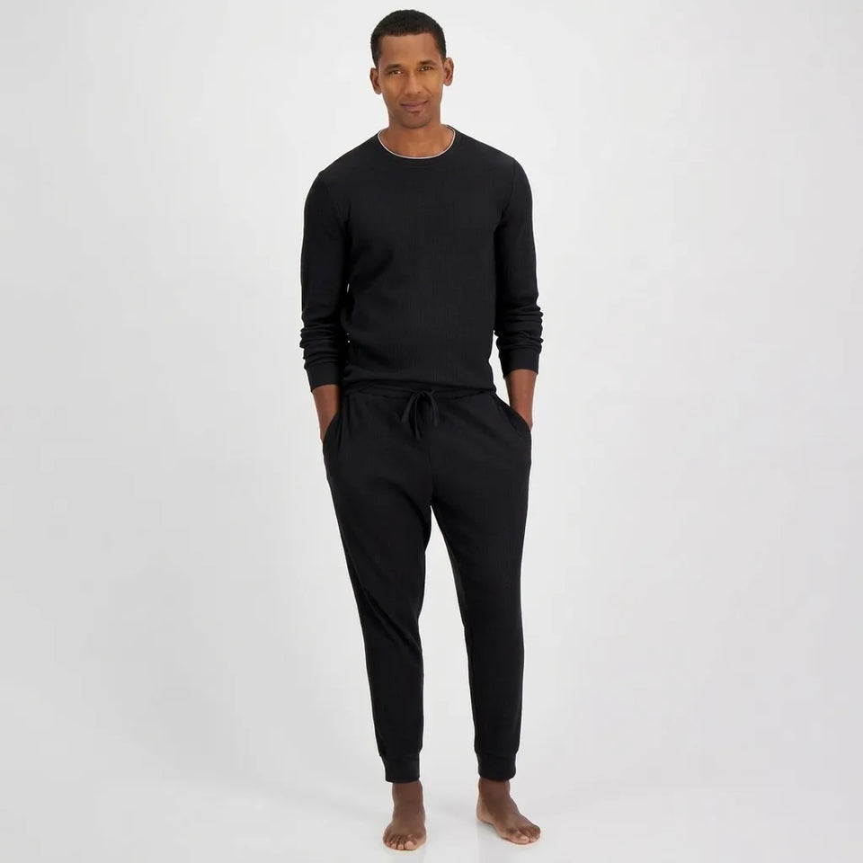 Club Room Men's Black Waffle Knit Pajama Set