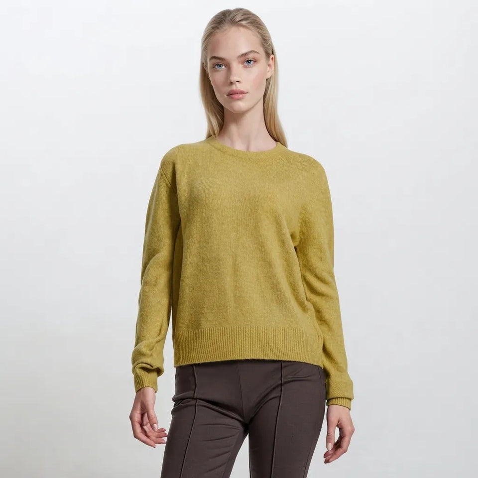 Sinsay Women's Yellowish Olive Green Crew Neck Blouse