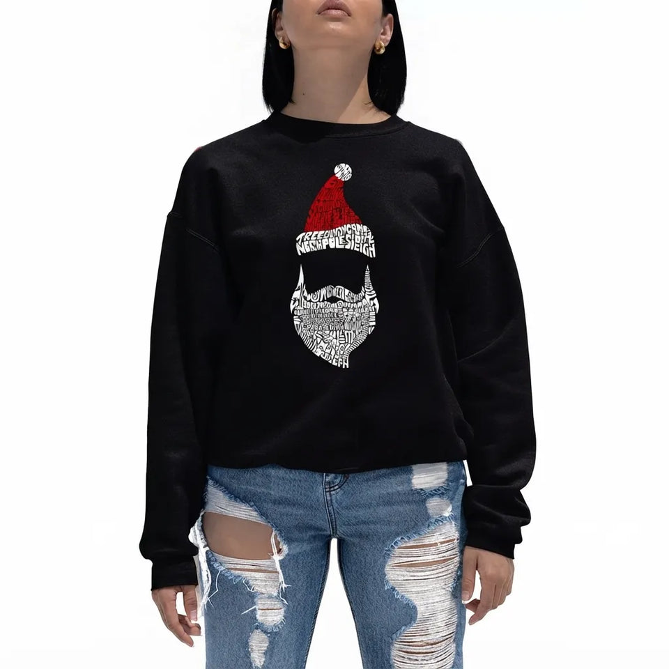 LA Pop Art Women's Black Santa Claus Word Art Crewneck Sweatshirt