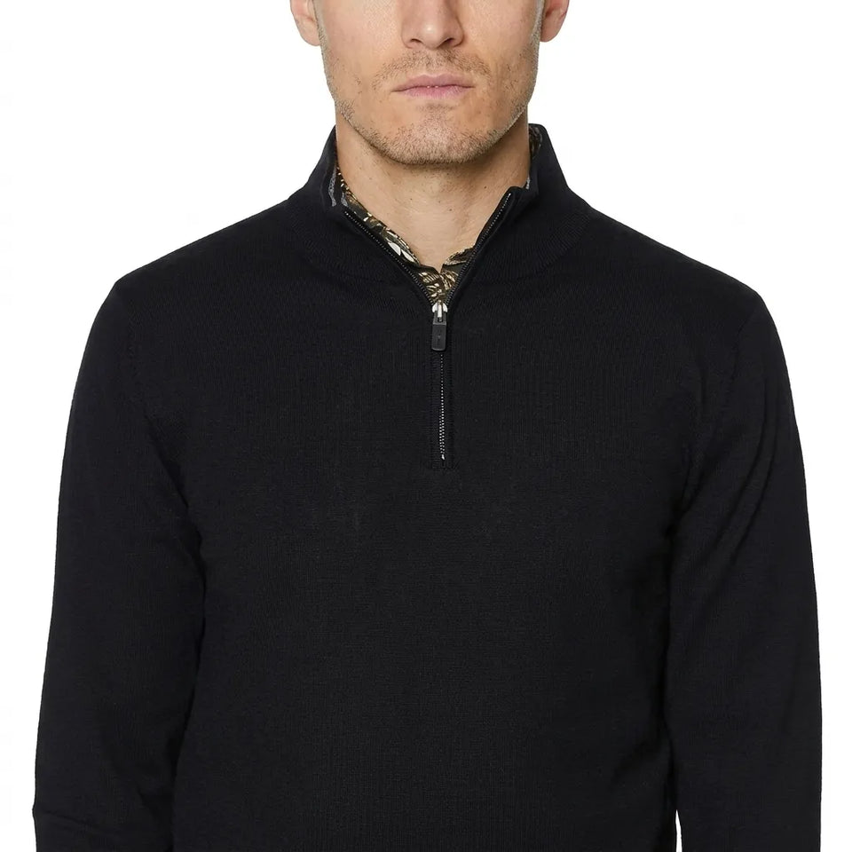 Hickey Freeman Men's Black 1/4 Zip Stretch Sweater