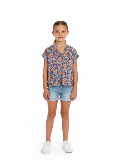 Kidkaniad Girls Floral Pattern V-Neck Blouse | Kidkaniad in Lebanon