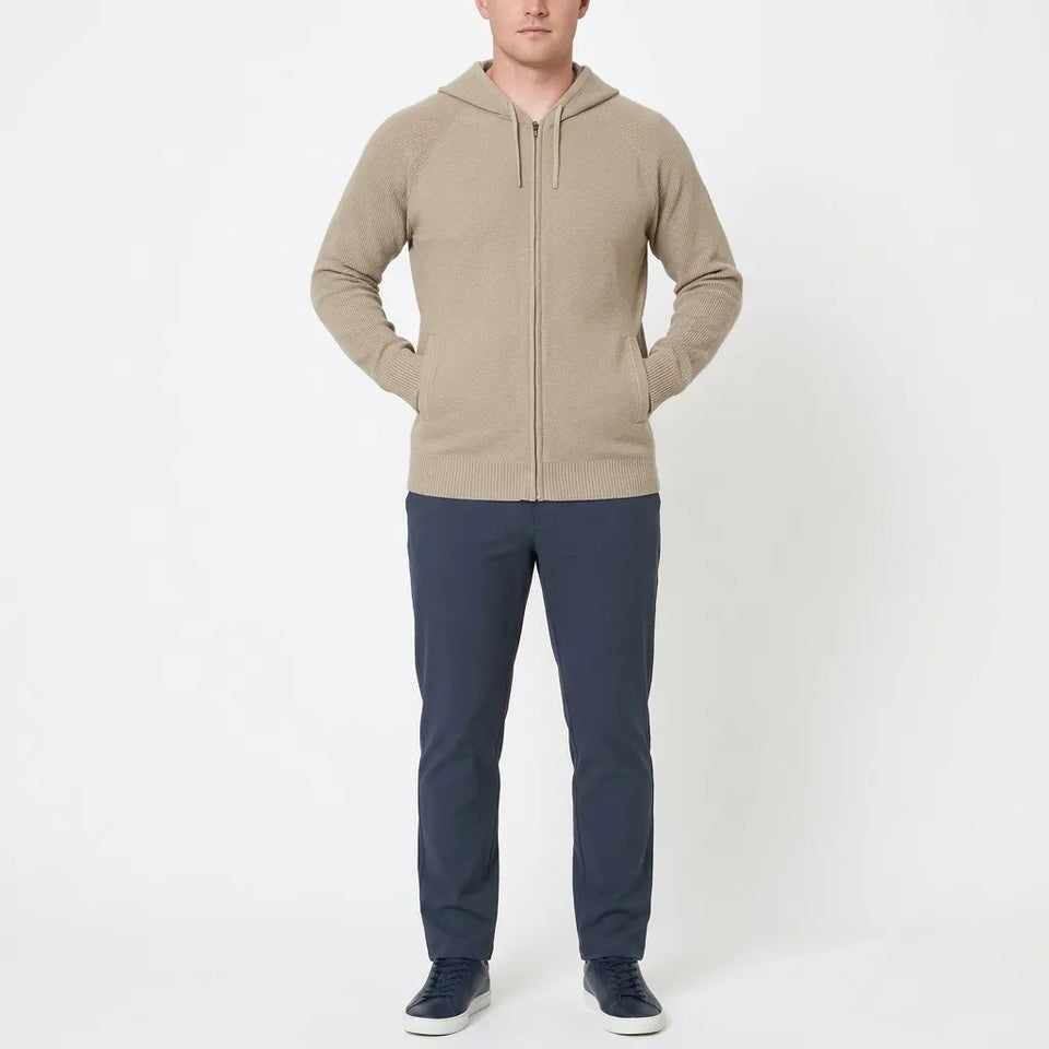 Modern Ambition Men's Beige Knit Full Zip Hoodie Jacket
