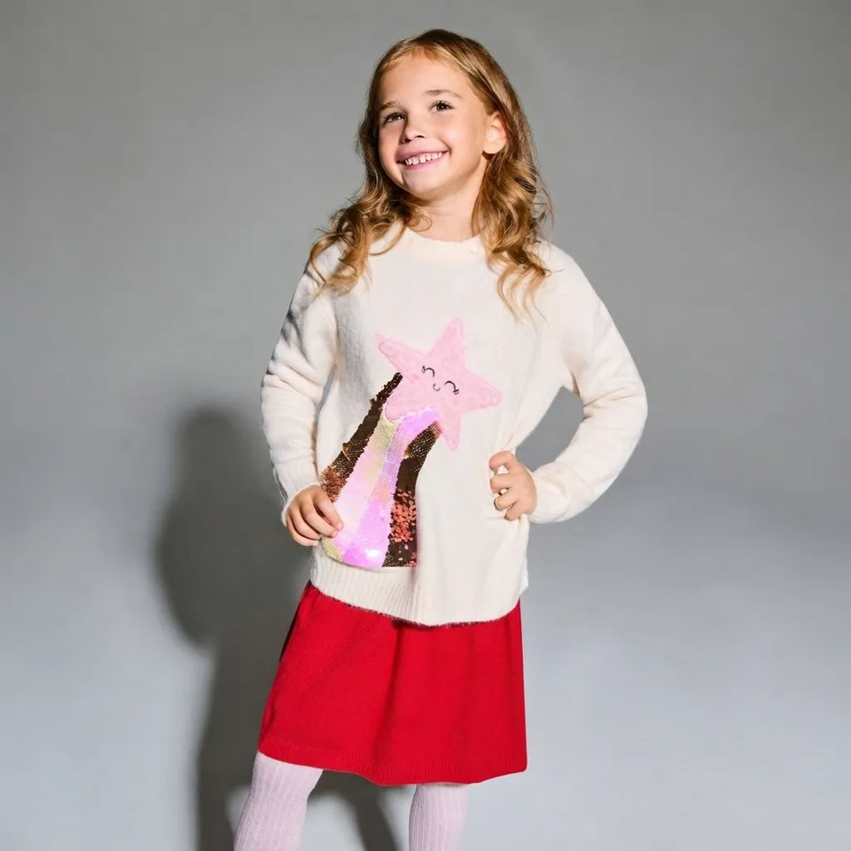 Sinsay Girl's Cream Shooting Star Sequin Blouse