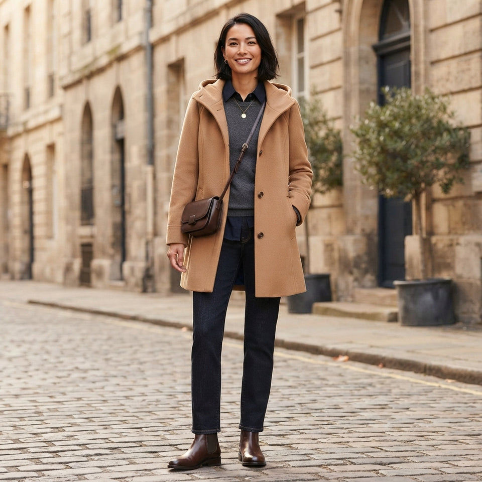 Tommy Hilfiger Women's Beige Hooded Wool Blend Coat