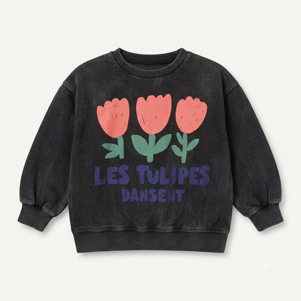 Zara Girl's Washed Black With Flowers Printed Sweatshirt| Zara in Lebanon