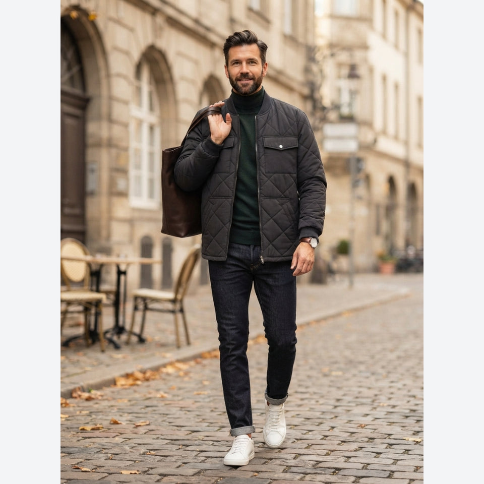 Stylus Men's Dark Grey Quilted Bomber Jacket