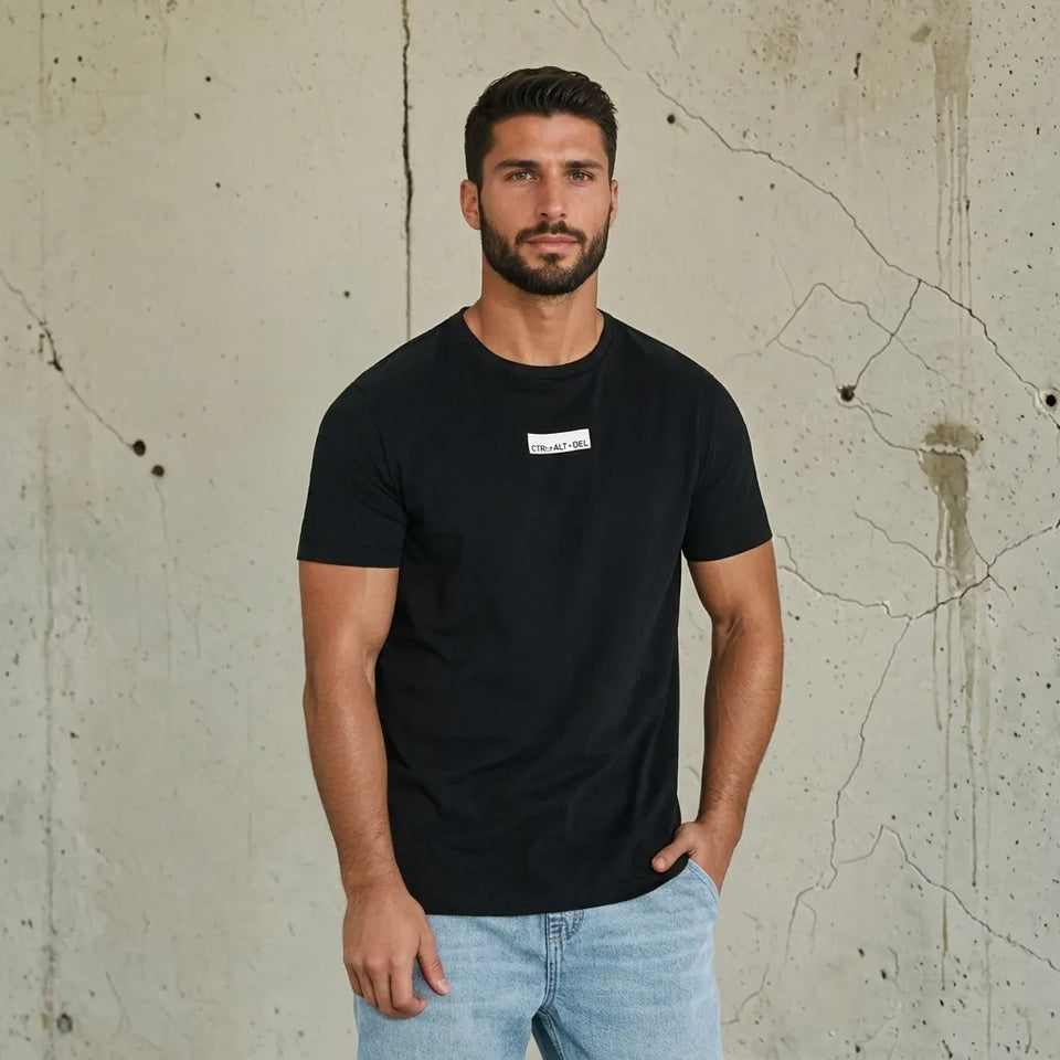 Sinsay Men's Black Coding Chest Print T-Shirt
