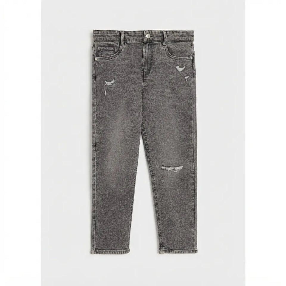 Sinsay Boy's Washed Gray Ripped Straight Fit Jeans