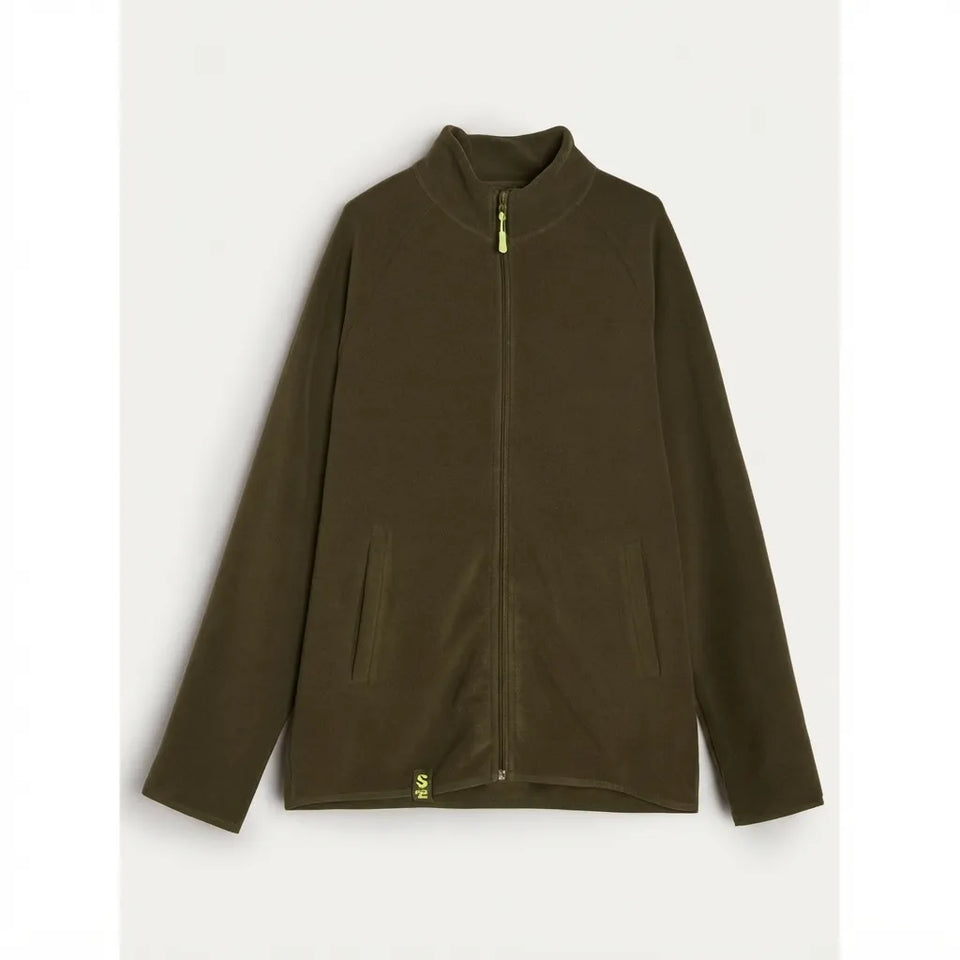 Sinsay Men's Khaki Green Zip-Up Fleece Jacket