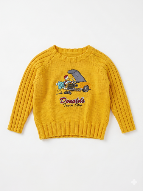 Disney Baby Boy Yellow Donald's Truck Stop Embroidered Knit Sweater | Disney in Lebanon