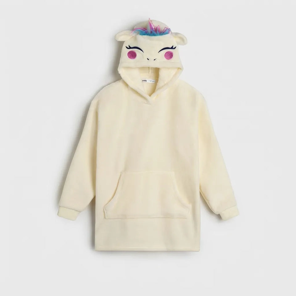 Sinsay Girl's Cream Unicorn Decorated Hoodie
