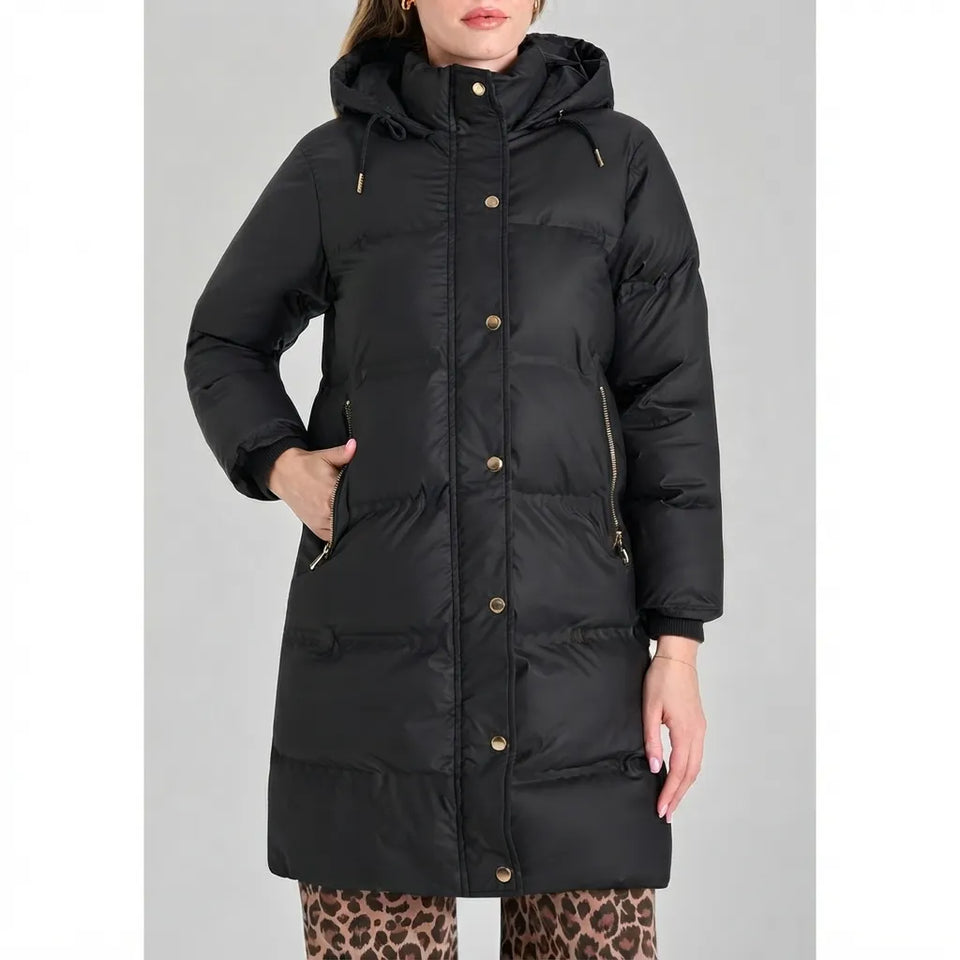 Sinsay Women's Black Hooded Puffer Coat