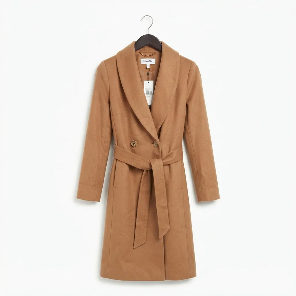 Calvin Klein Women's Camel Belted Wrap Coat