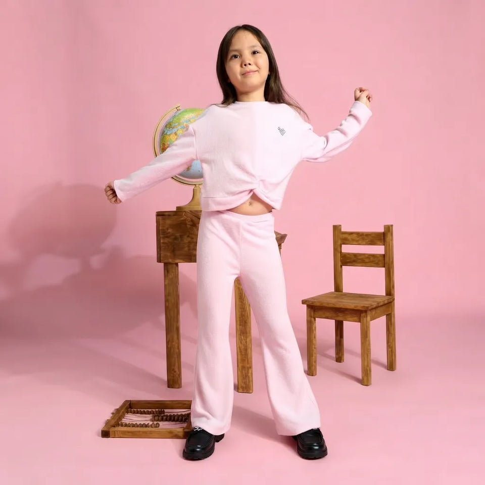 Sinsay Girl's Light Pink Sparkling Heart Graphic & Twist Hem Sweatshirt