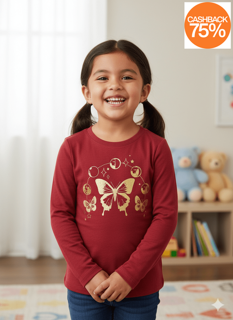 Epic Threads Girl's Burgundy Butterfly Long Sleeve Crewneck Sweatshirt |Epic Threads In Lebanon