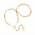 A gold beaded rosary necklace with a small round medallion and a crucifix pendant, arranged on a plain white background.