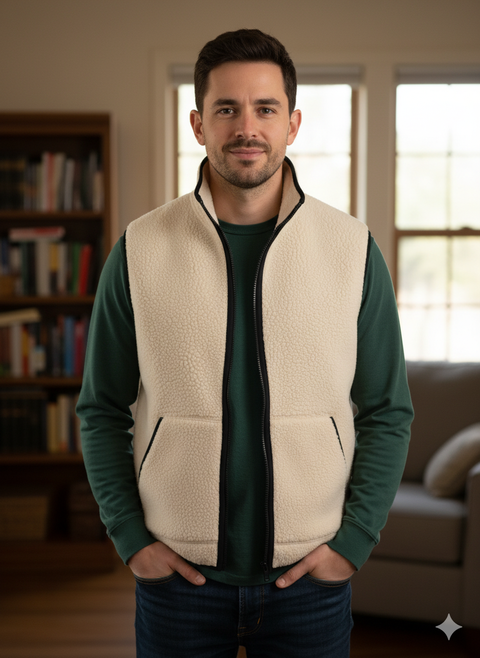 Rebel Men's Beige Fleece High Collar Vest |Rebel In Lebanon