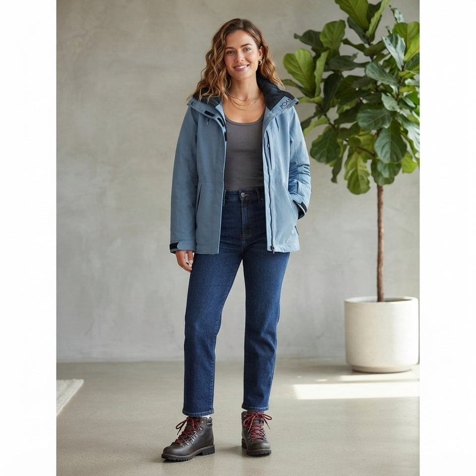 Roxy Women's Blue Hooded Weather-Resistant Active Jacket