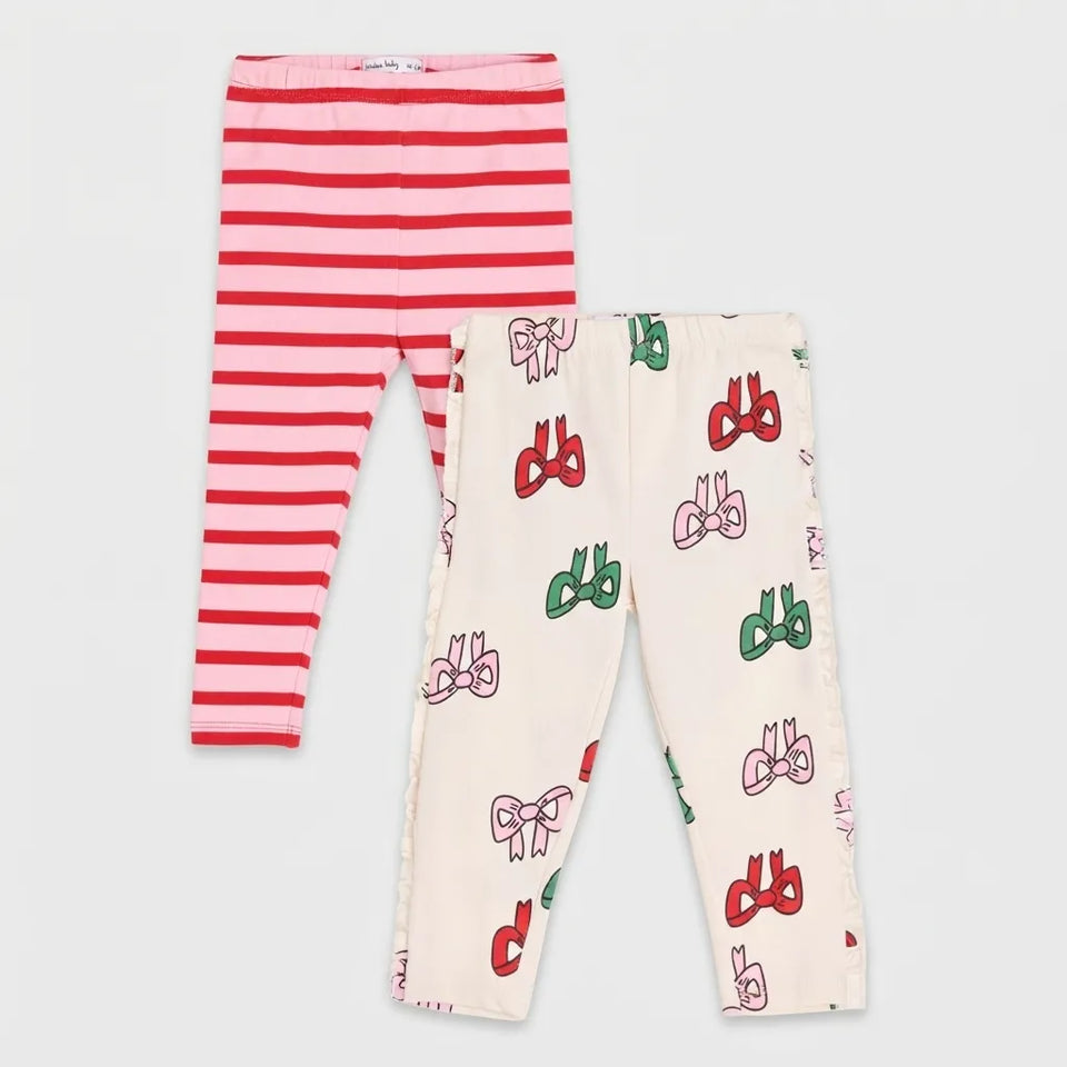 Sinsay Girl's Multicolor 2-Pack Striped & Bow Printed Leggings