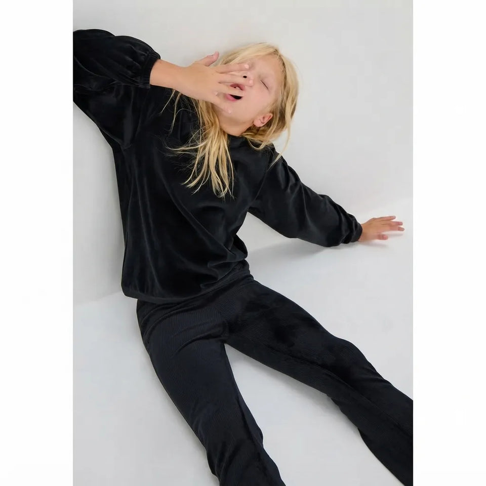 Sinsay Girl's Black Velvet Crew Neck Sweatshirt