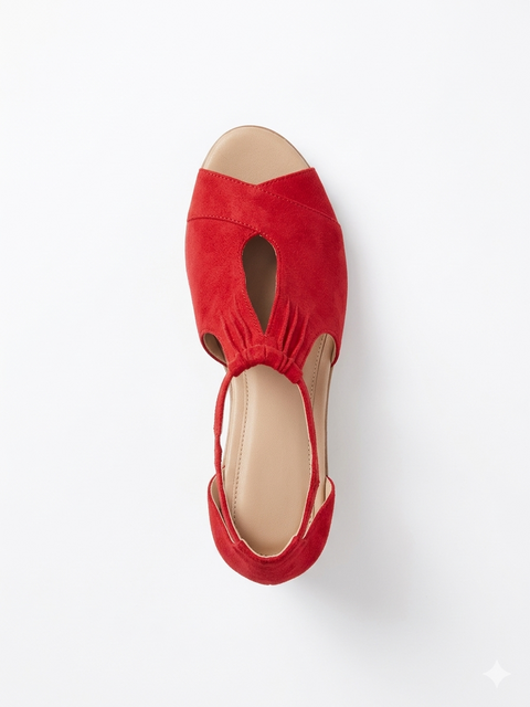 Journee Collection Women's Red Suede Open Toe Wedge Sandals | Journee Collection in Lebanon