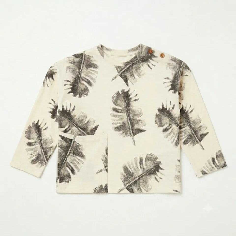 Zara Baby Boy’sCream /Grey Floral Leaf PrintedLong-Sleeve Blouse | Zara in Lebanon