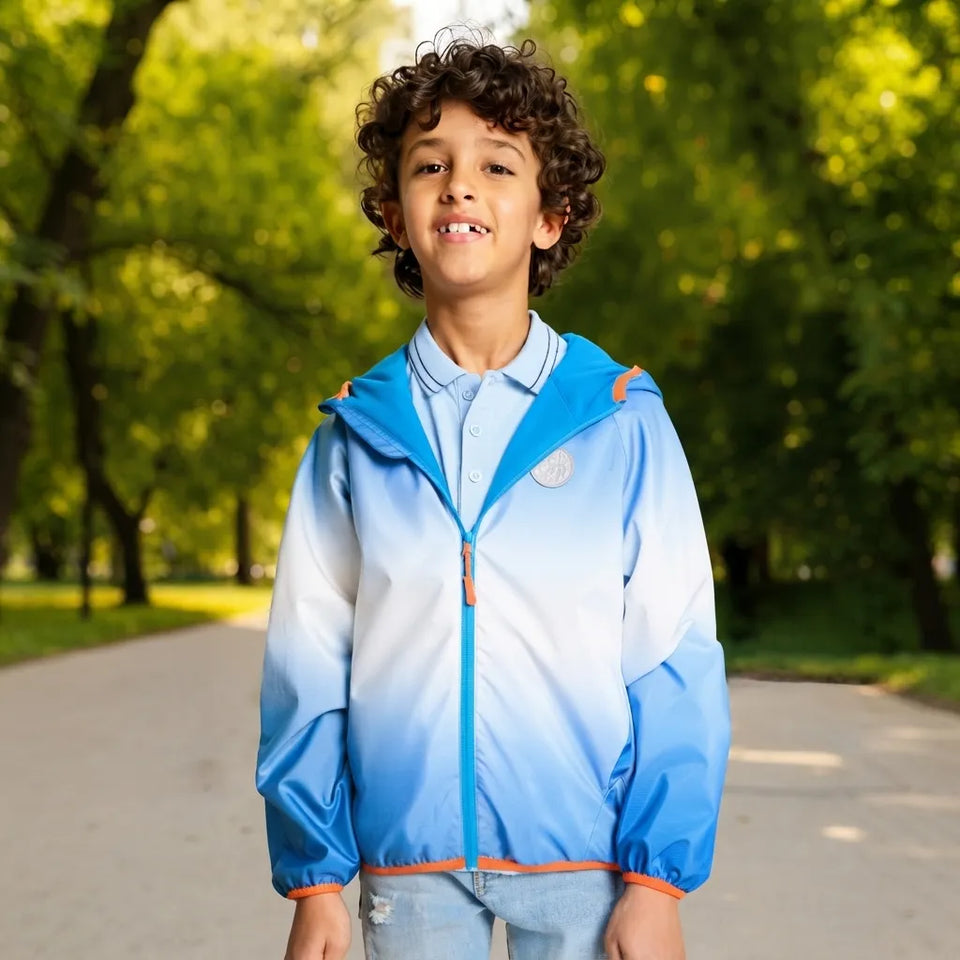 Sinsay Boy's Light Blue & White Gradient Hooded Windbreaker Jacket